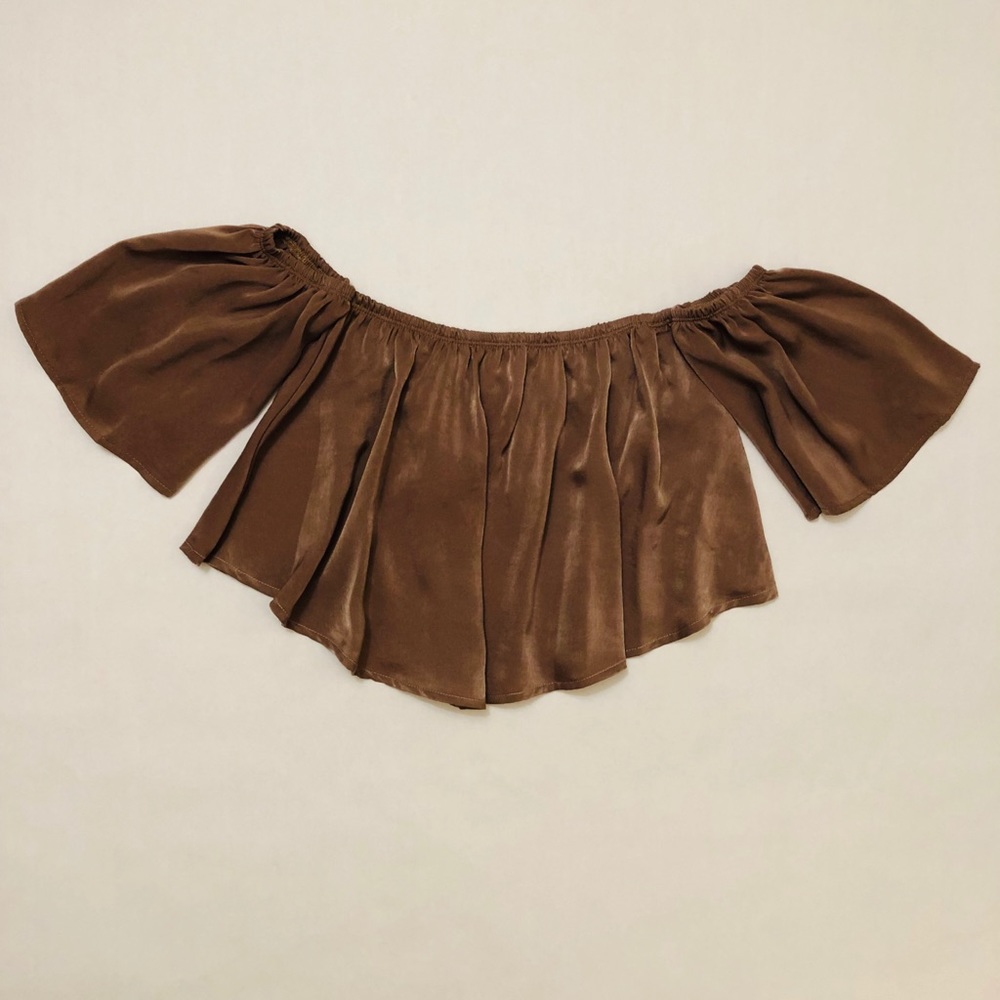 Day G nude satin shoulderless crop top